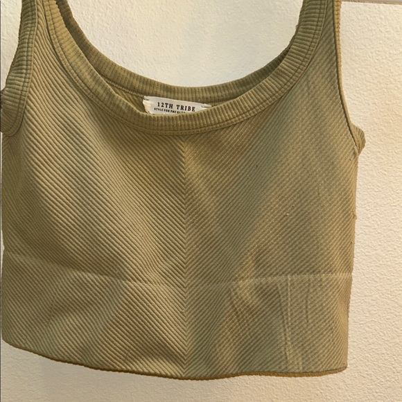 Green Ribbed Crop Top - Picture 2 of 4